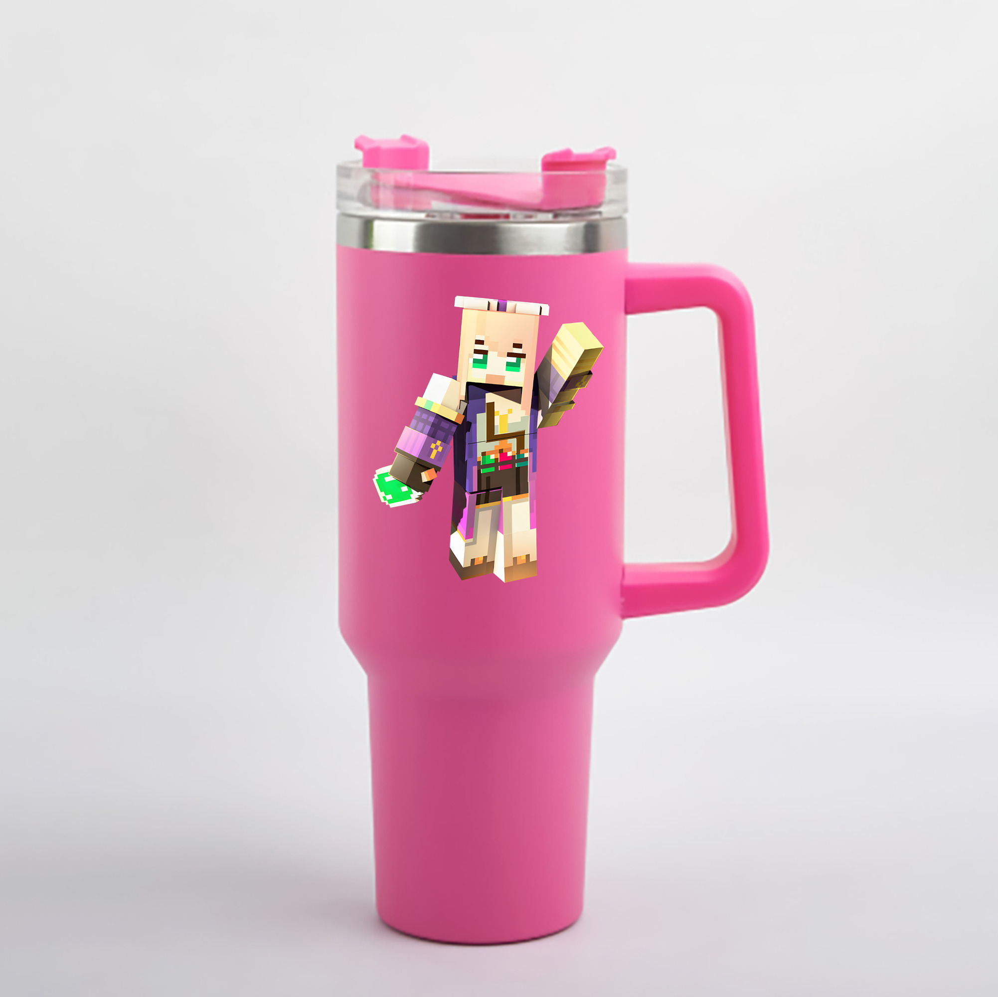 （画像用） マインクラフト ブロックの世界 Minecraft MC Block world 1200mL車用タンブラー - クリスタルステッカー（プラスチックストロー付き）